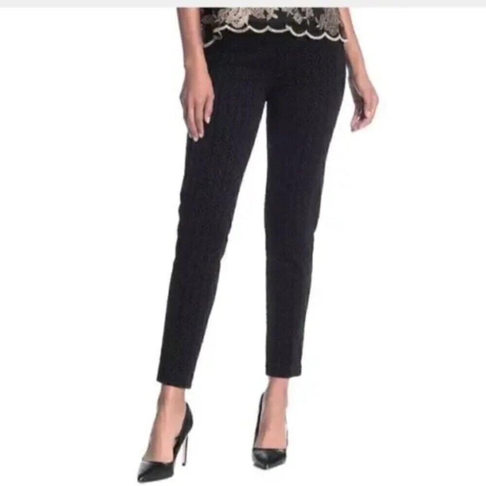 Nanette Lepore Black Flocked Velvet Skinny Ankle Pants Pull On Stretch M NWT